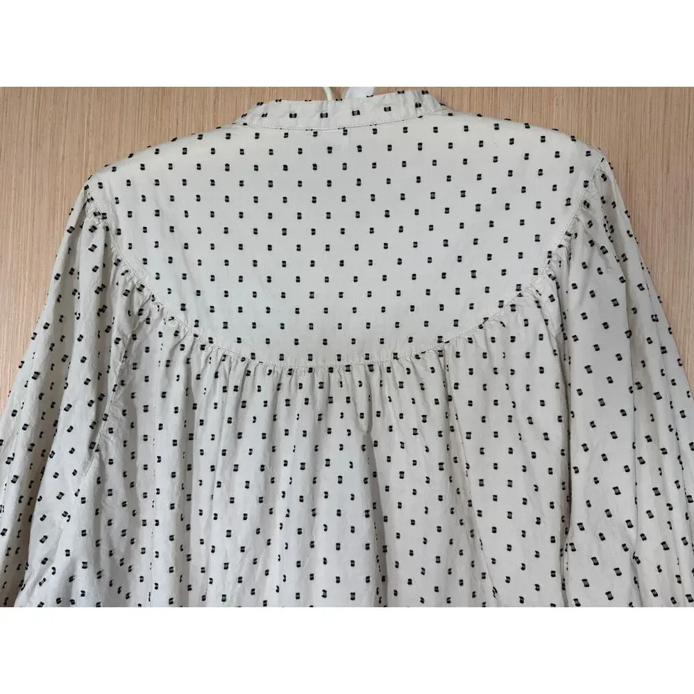Old Navy Puff Sleeve Black Clip Dot Henley Blouse Size XXL Cream 100% Cotton